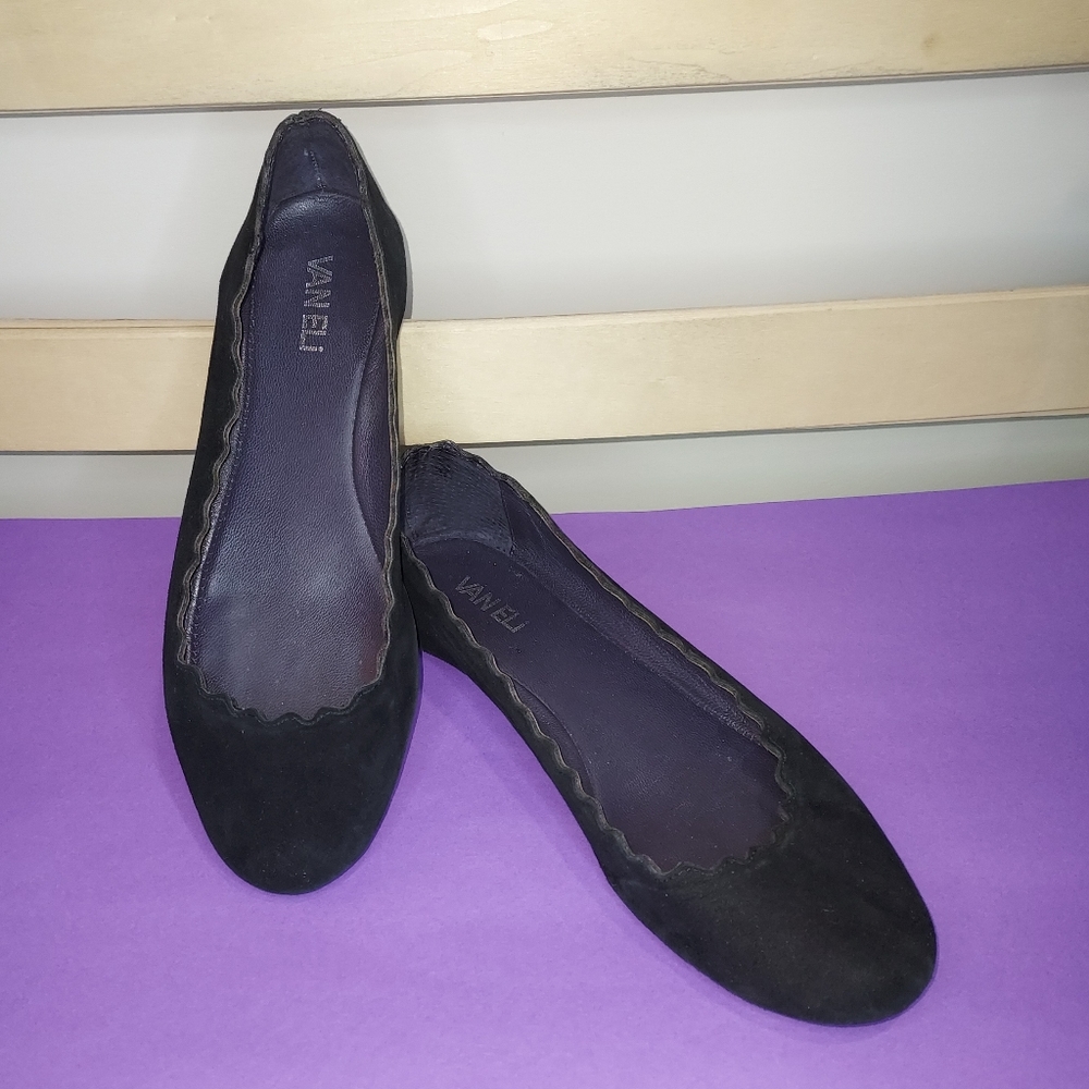 Vaneli Black Velvet Scalloped Edge Flats